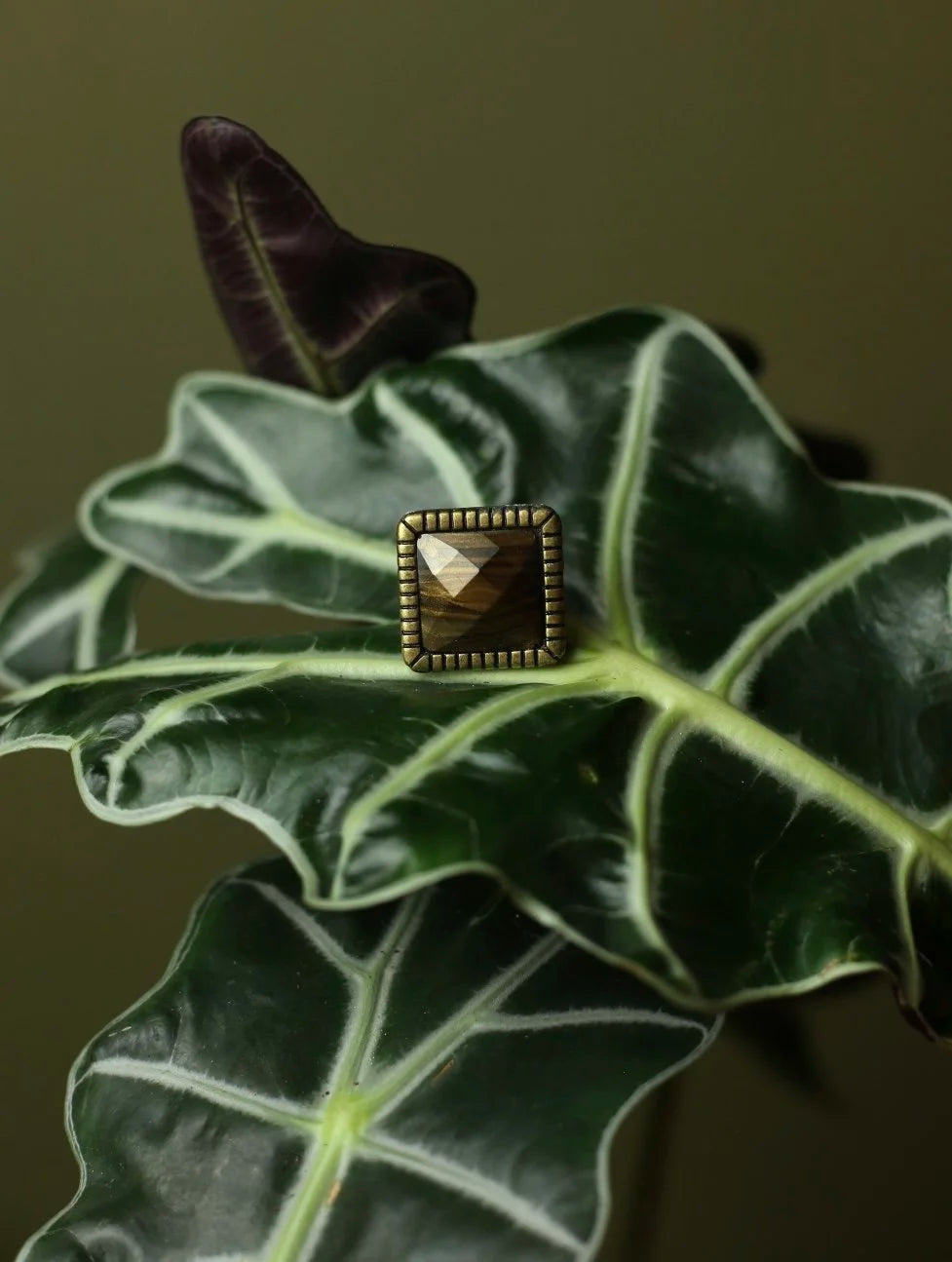 Tiger Resin Brass Adjustable Ring