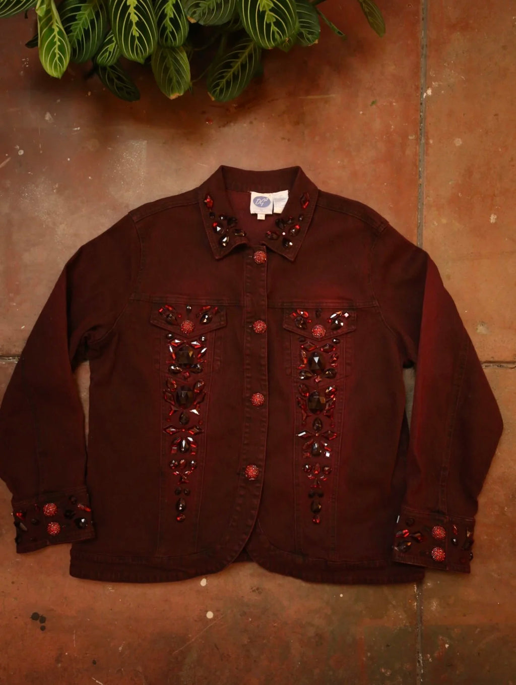 Red Bejeweled Denim Jacket