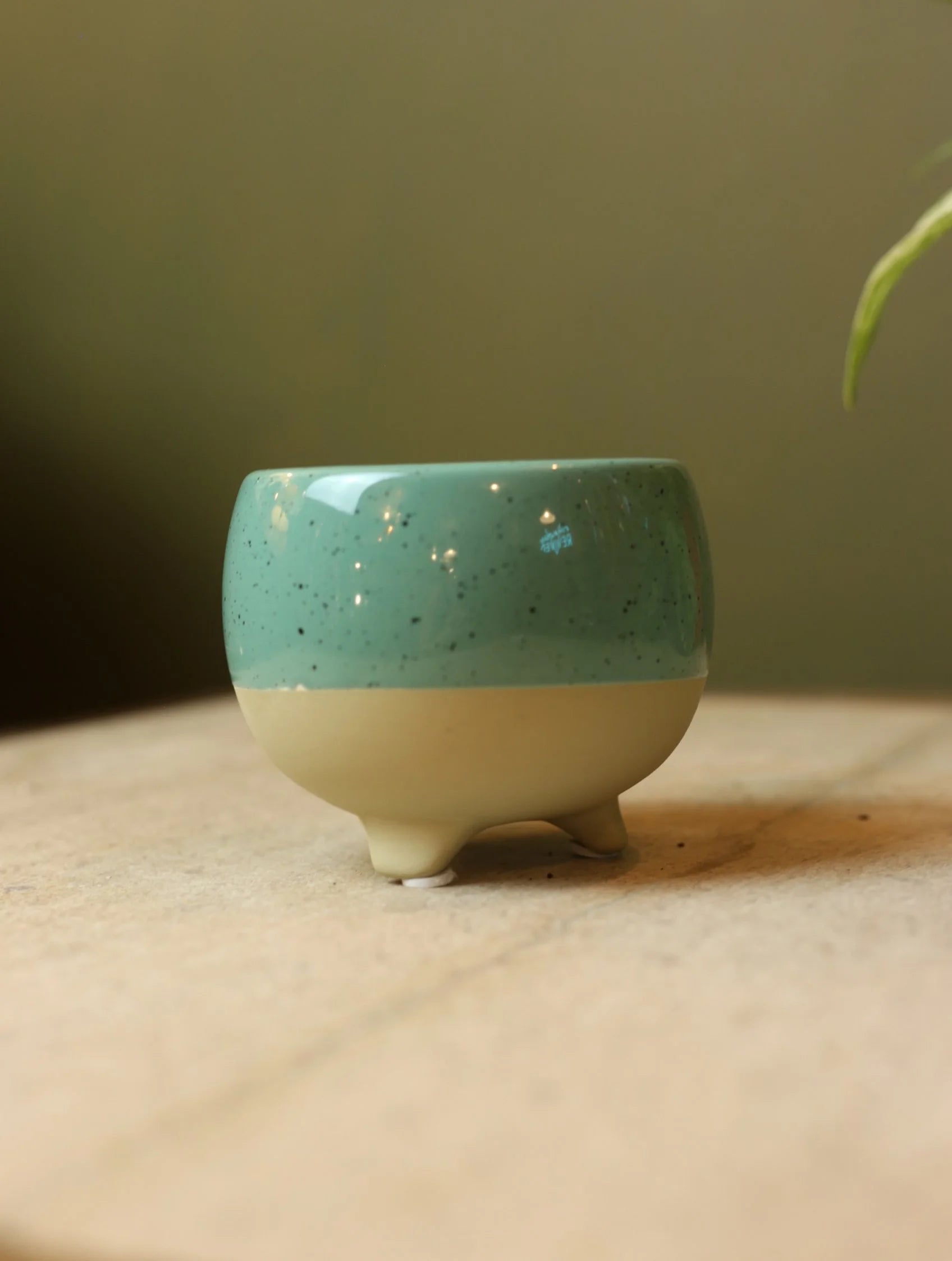 Teal Glazed Three Footed Plant Pot - 3 inch