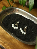 White Beaded Dangle Clip On Earrings