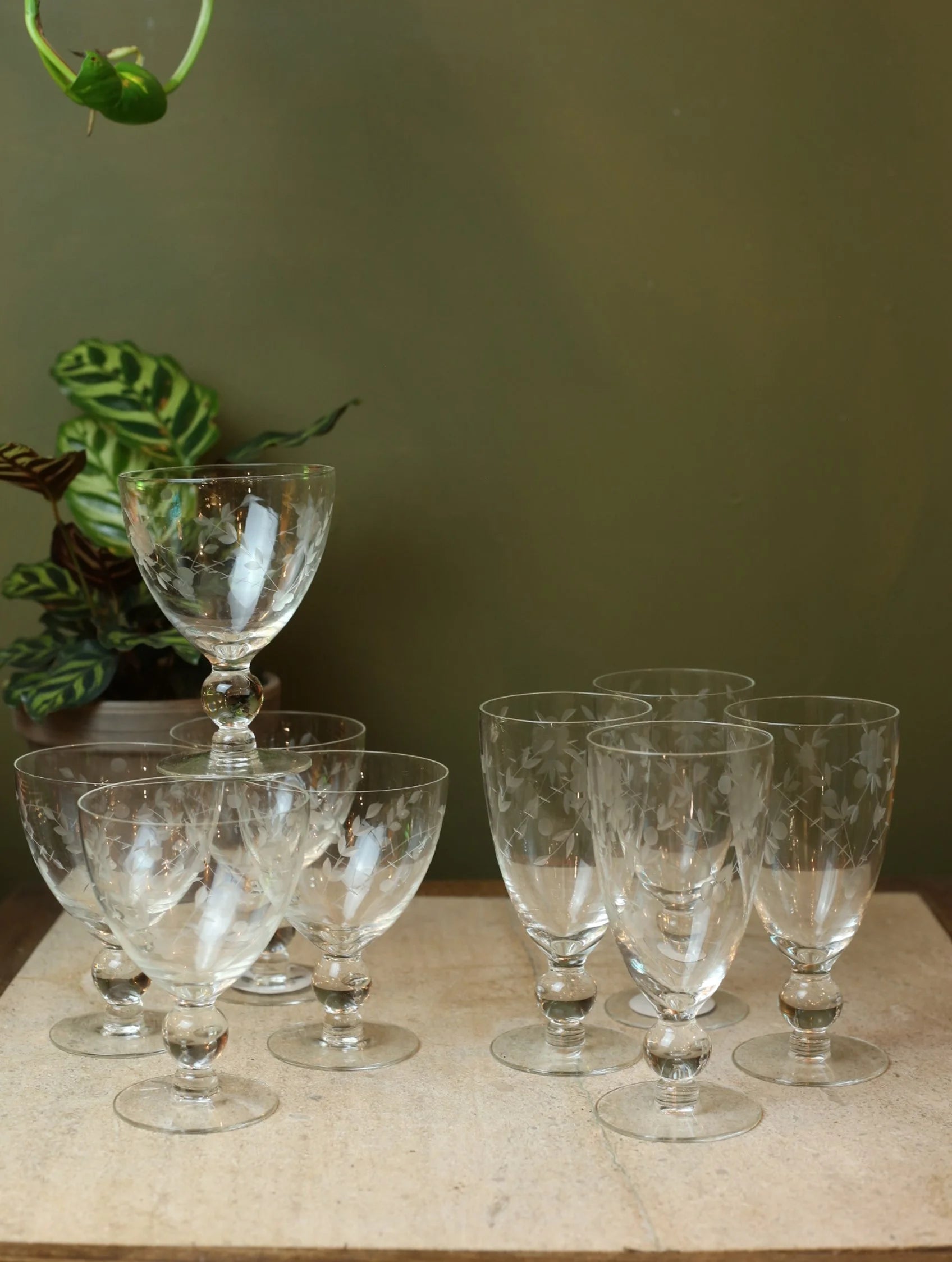 Etched Wine & Cocktail Goblet Glasses