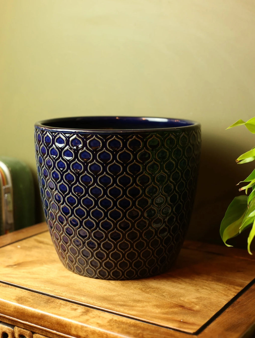 Blue Geometric Plant Pot - 11 inch