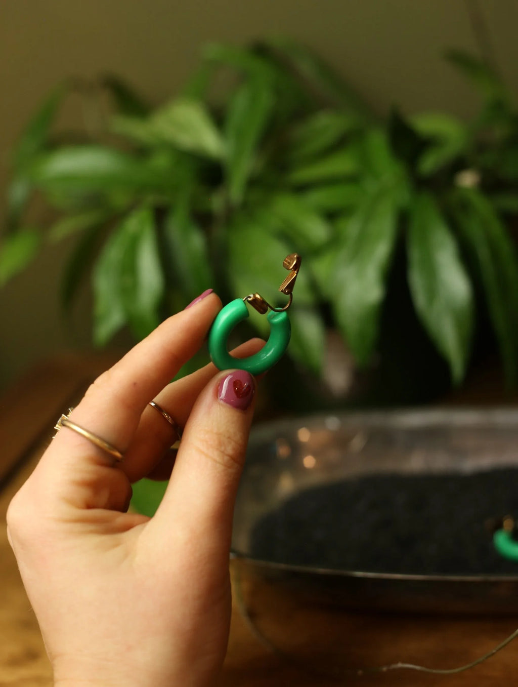 Green Hoop Clip On Earrings