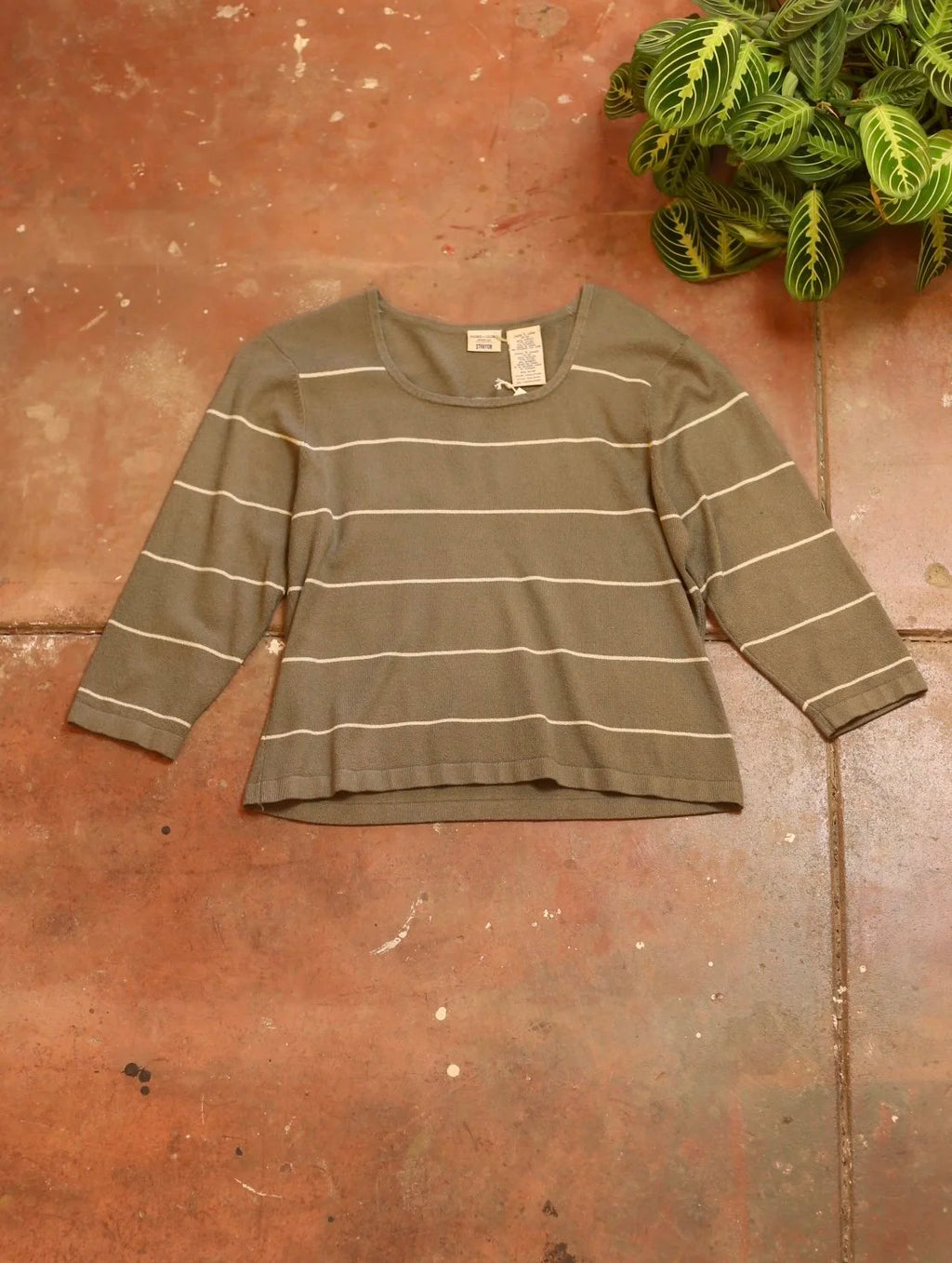 Faded Glory Green & White Striped Shirt