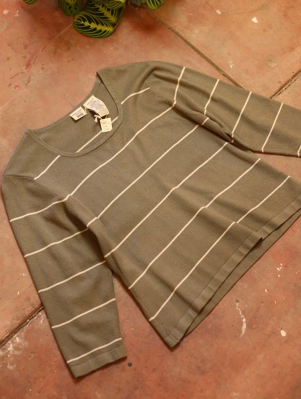 Faded Glory Green & White Striped Shirt