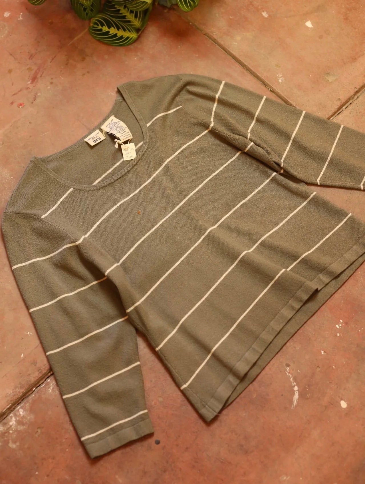 Faded Glory Green & White Striped Shirt