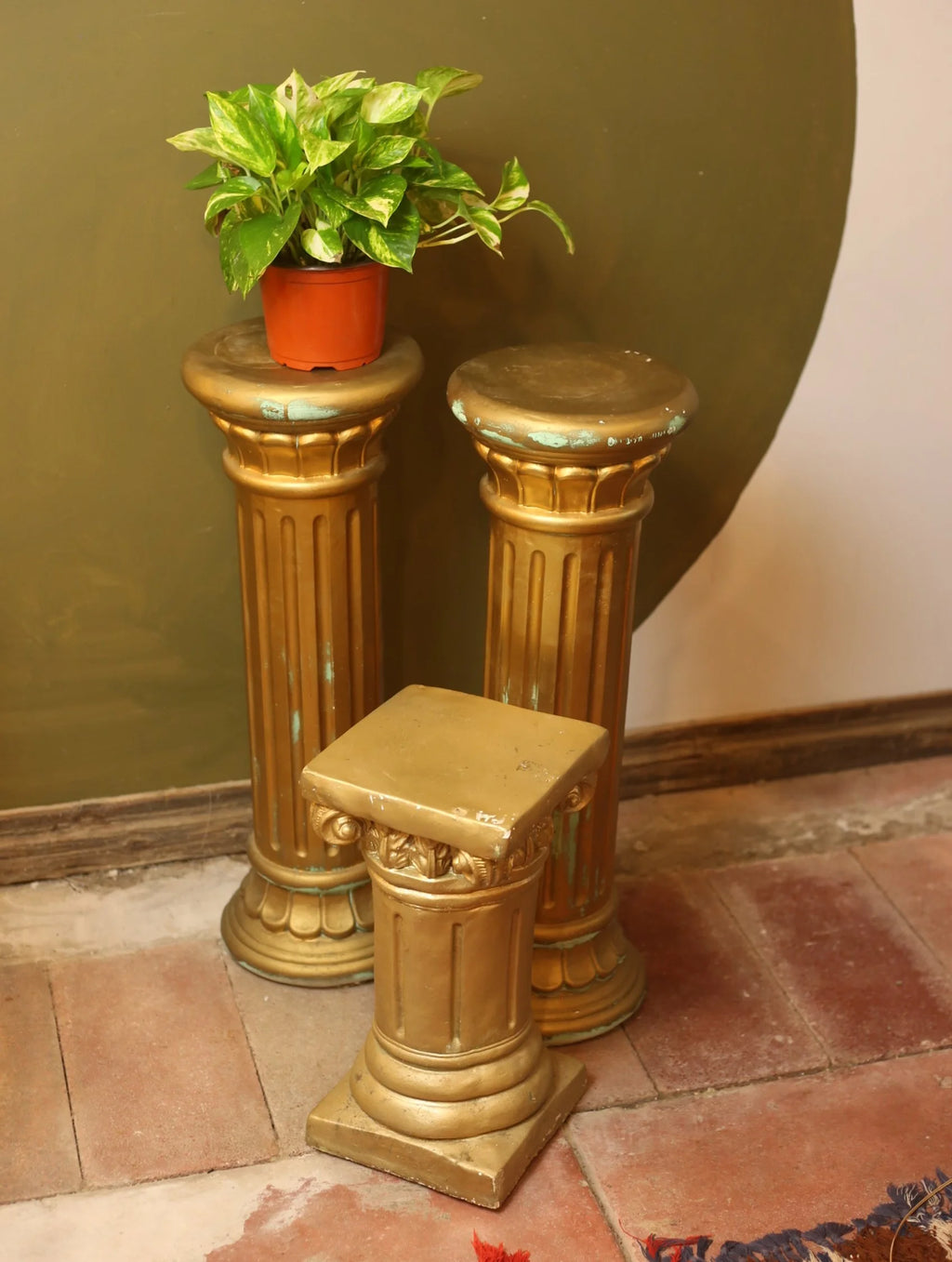 Gold Painted Column Plant Stands