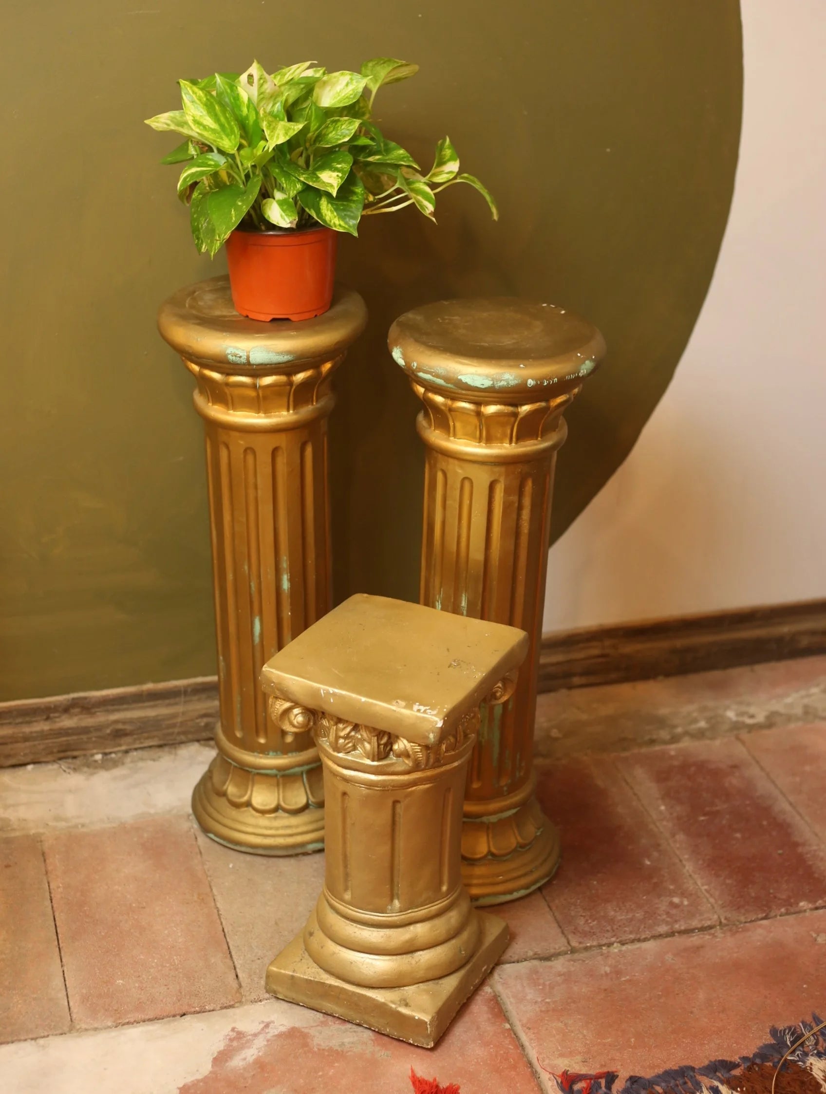 Gold Painted Column Plant Stands