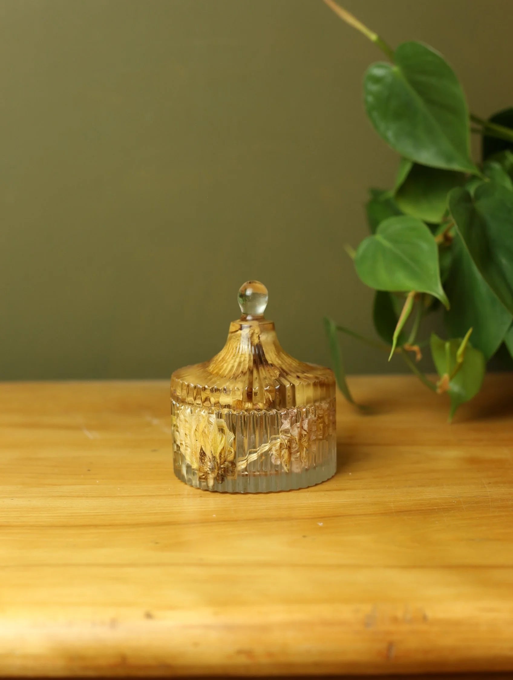 Yellow Floral Striped Resin Jar