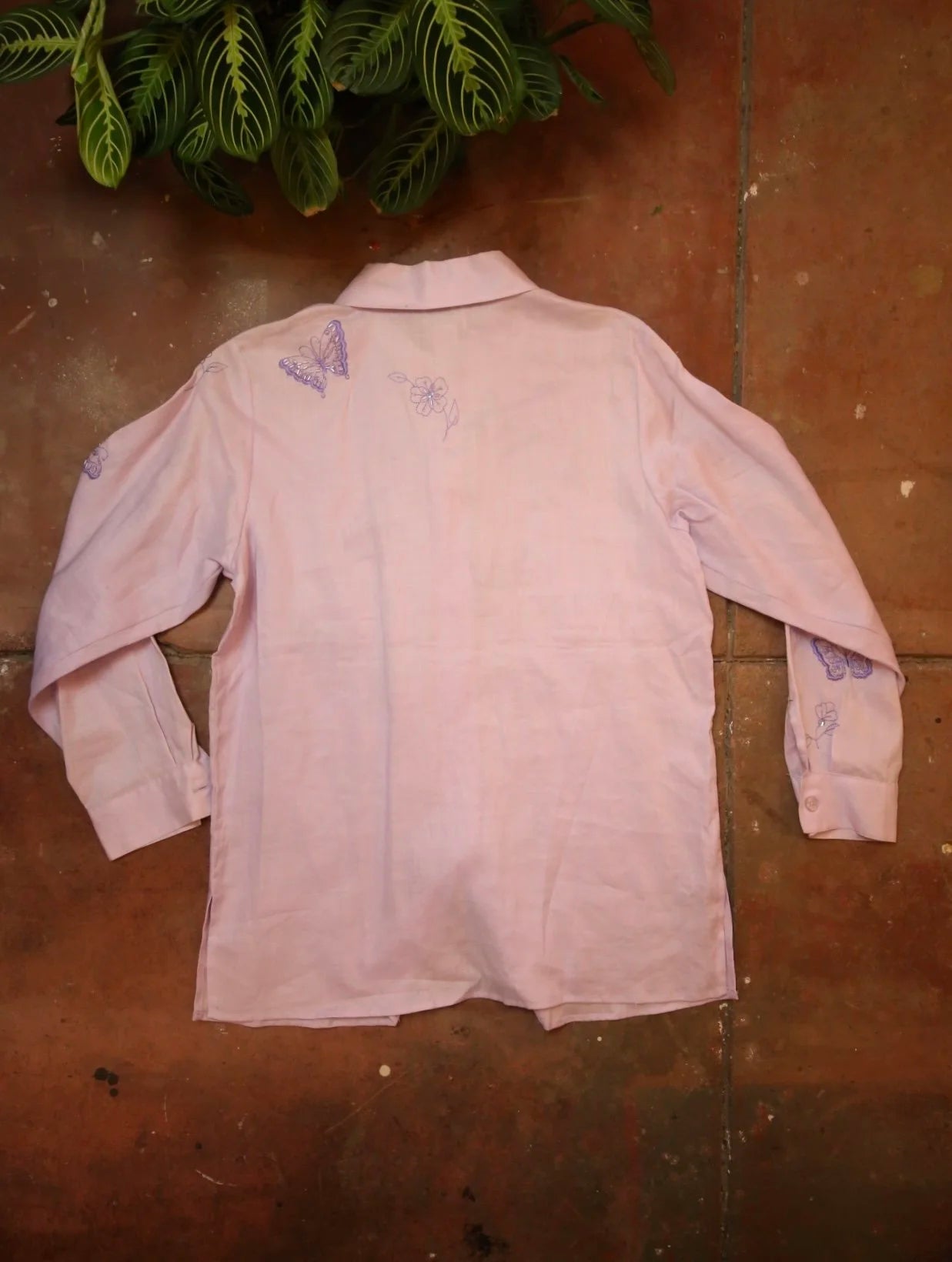 Lavender Butterfly Embroidered Button Up