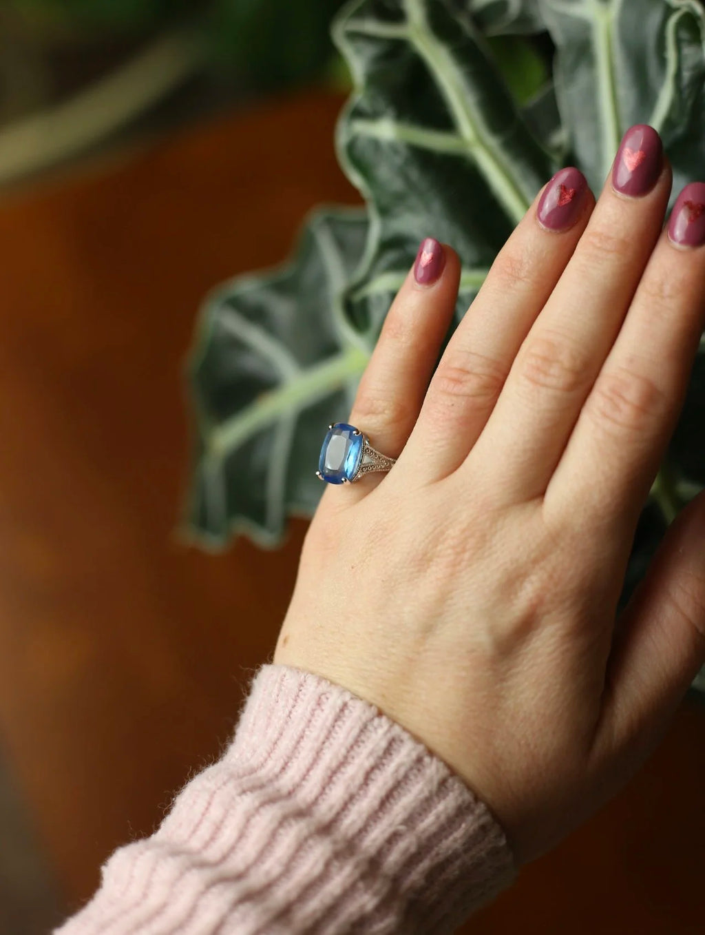 Blue Stone Silver Tone Ring - Size 6.5