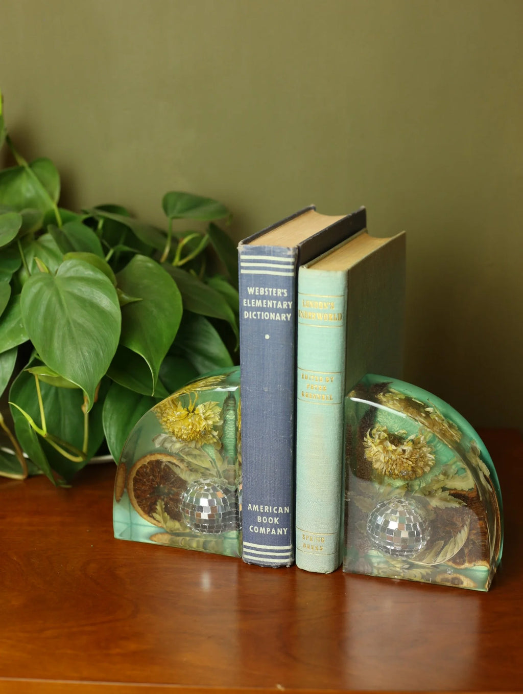 Disco Ball & Flowers Resin Teal Bookends