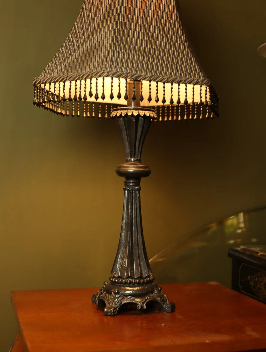 Vintage Black Fringe Lamp