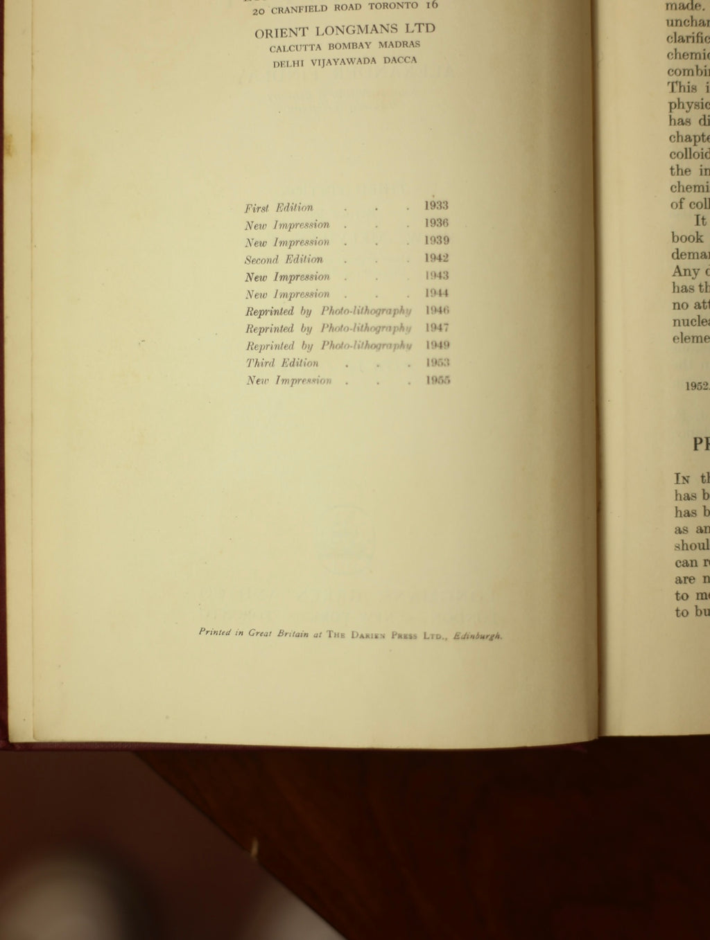 Alexander Findlay's Introduction to Physical Chemistry 1955