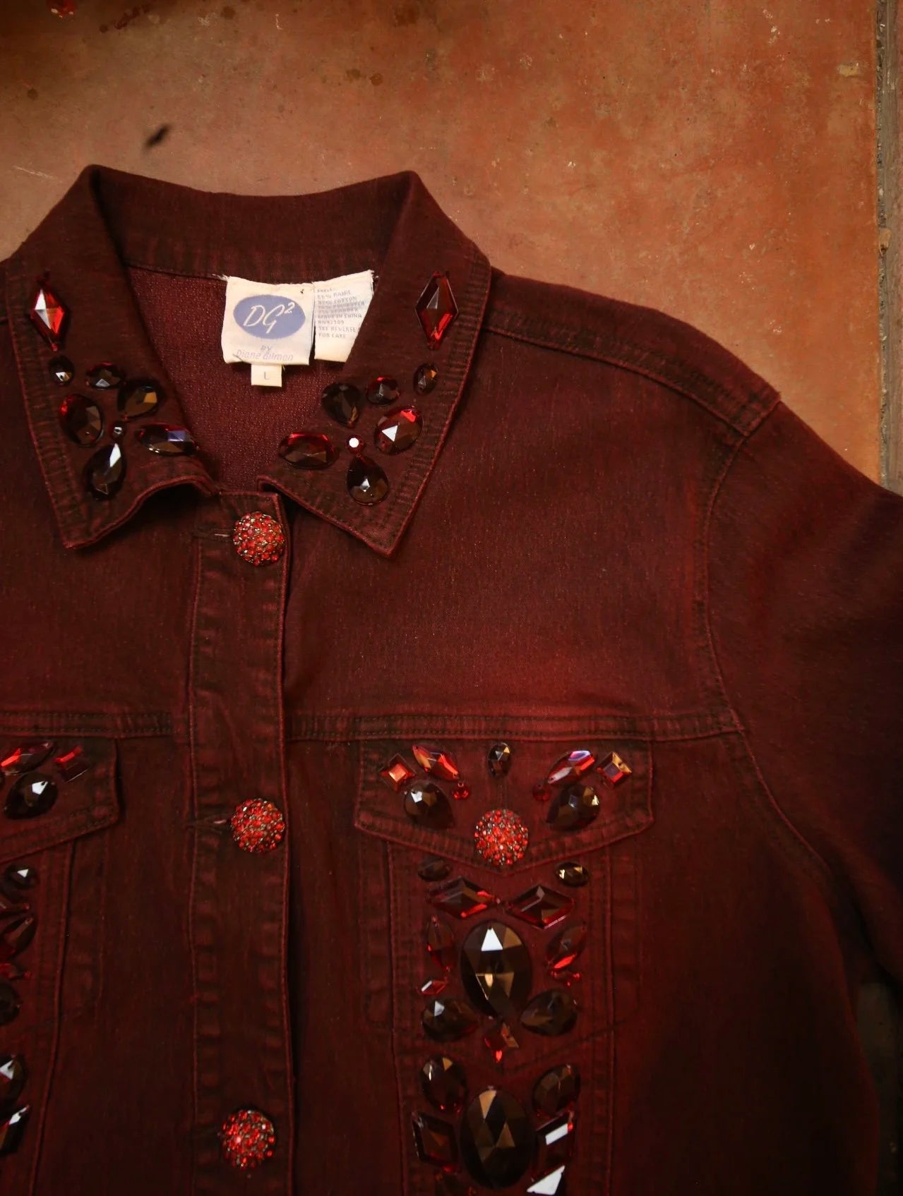 Red Bejeweled Denim Jacket