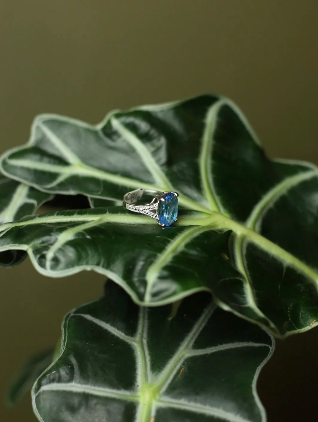 Blue Stone Silver Tone Ring - Size 6.5