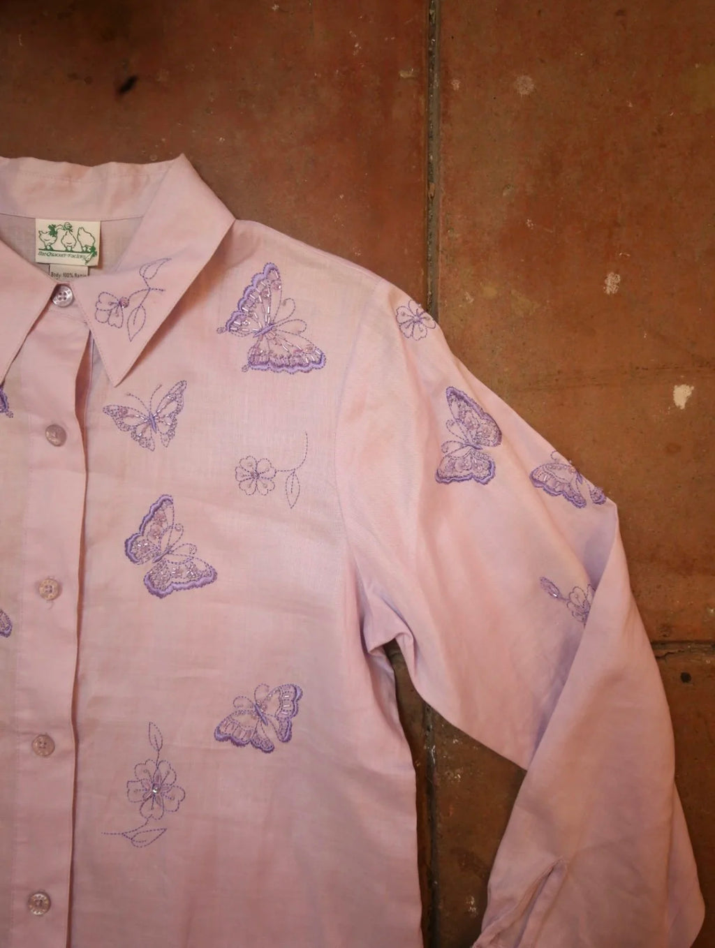 Lavender Butterfly Embroidered Button Up