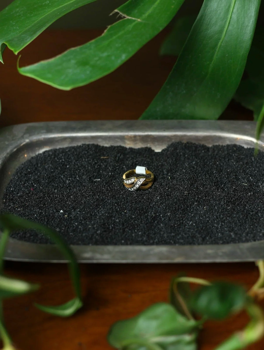 Free Form Rhinestone Gold Tone Ring - Size 7.5