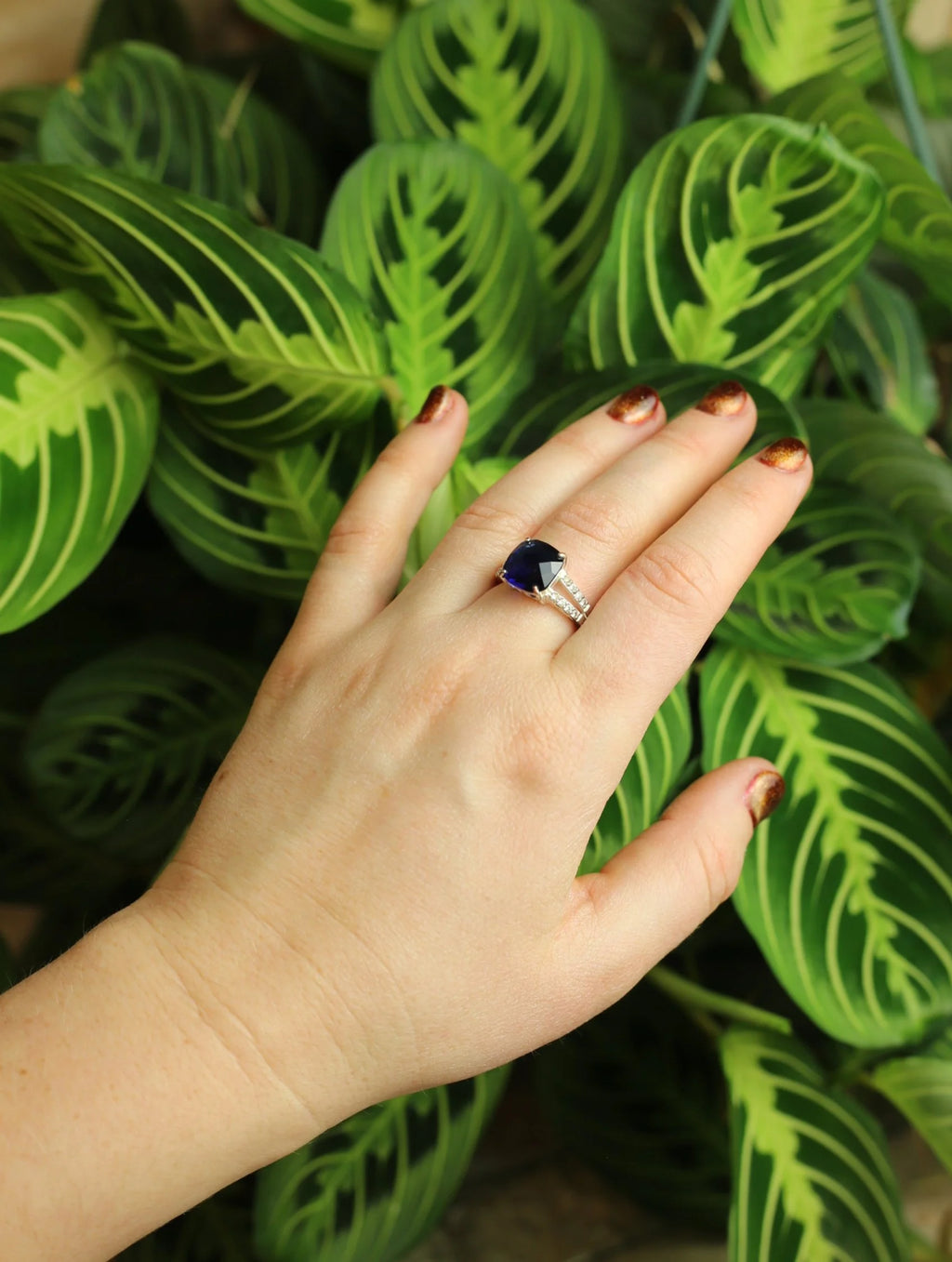 Blue Gem Silvertone Ring - Size 8.5