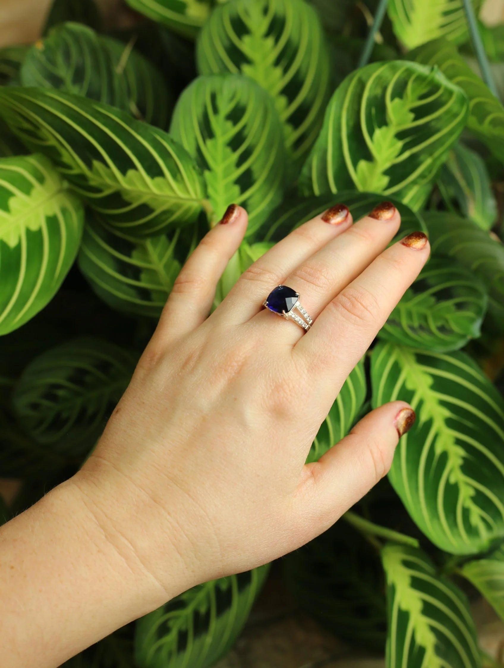 Blue Gem Silvertone Ring - Size 8.5
