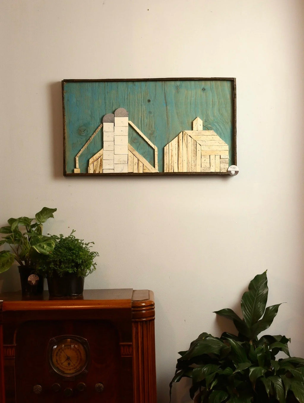 Blue Farmhouse With Silos Folk Art by Paul Dickerman