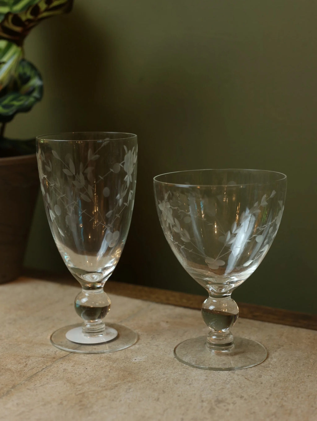 Etched Wine & Cocktail Goblet Glasses
