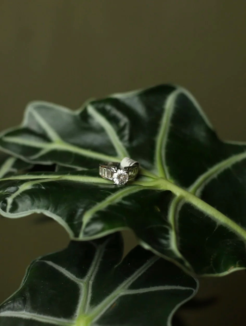 Cubic Zirconia Baguette Band Silver Tone Ring - Size 4.5