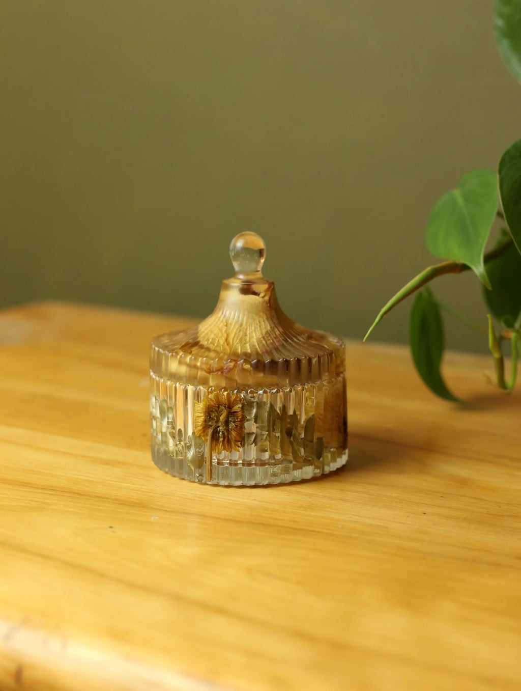Yellow Floral Striped Resin Jar