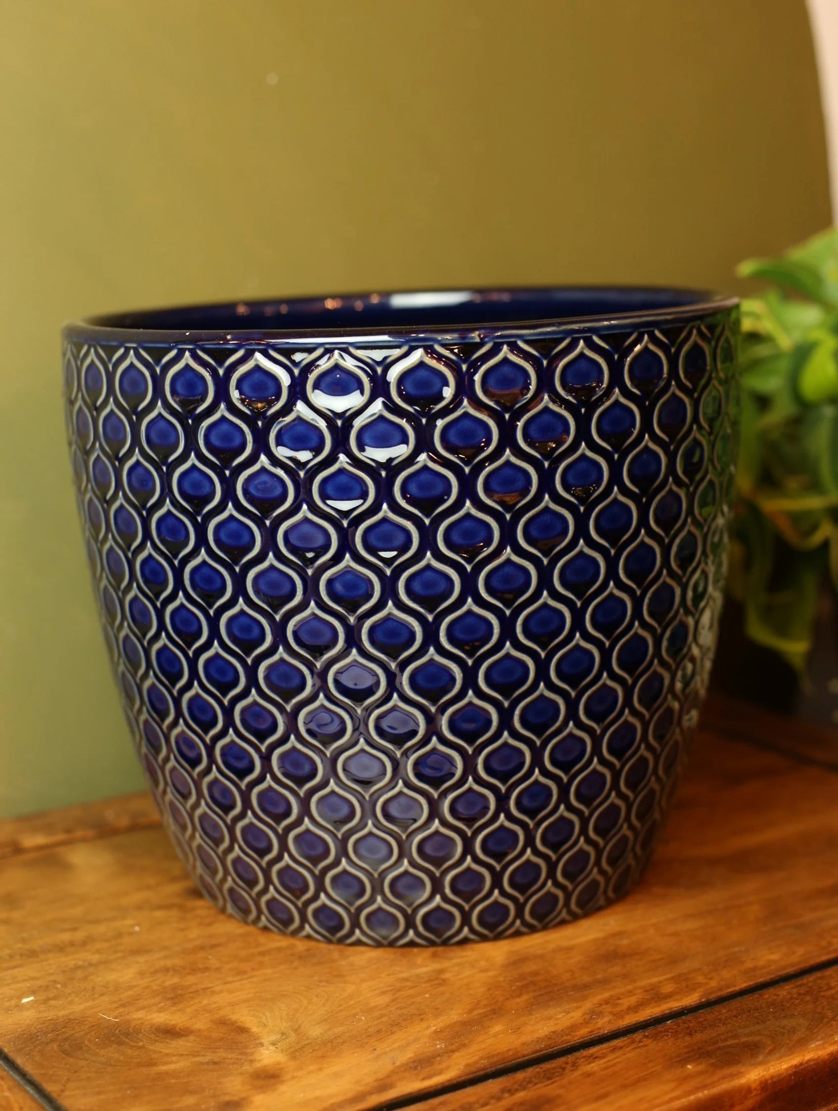 Blue Geometric Plant Pot - 11 inch