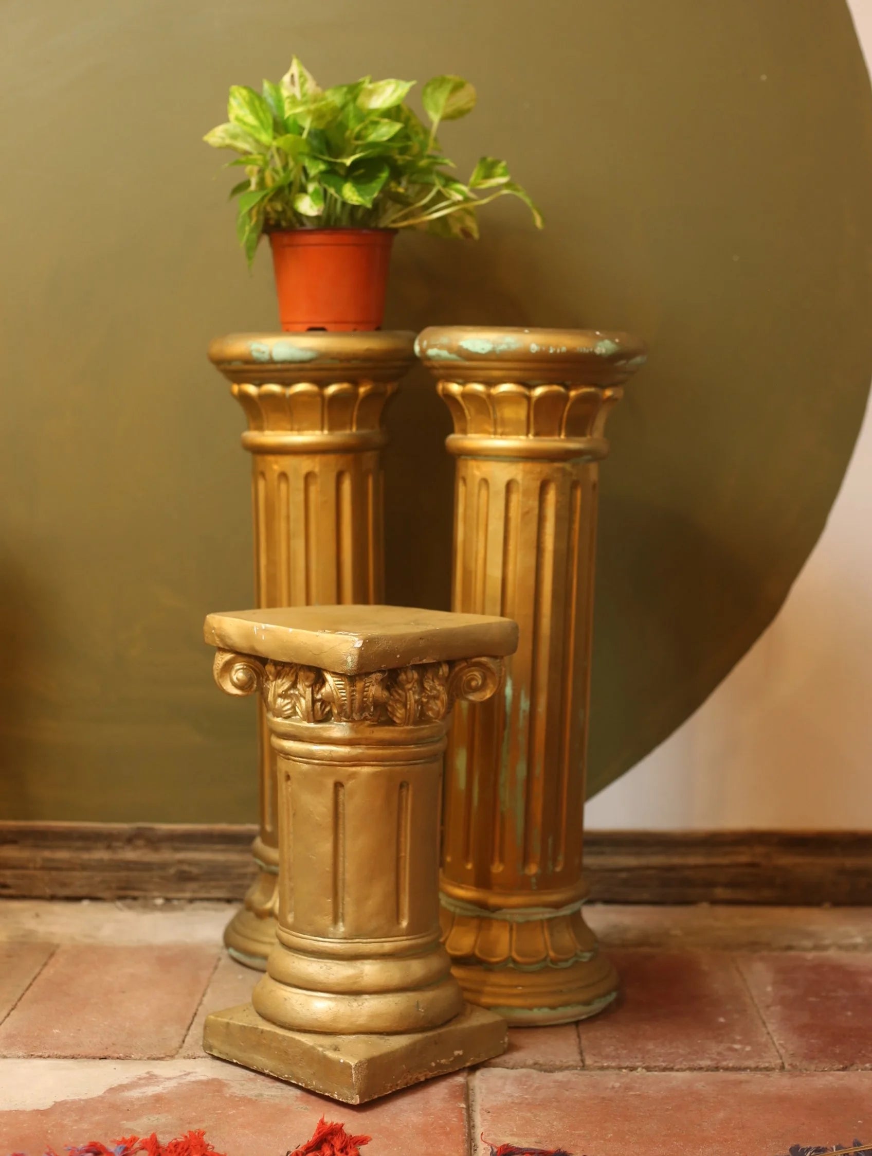 Gold Painted Column Plant Stands