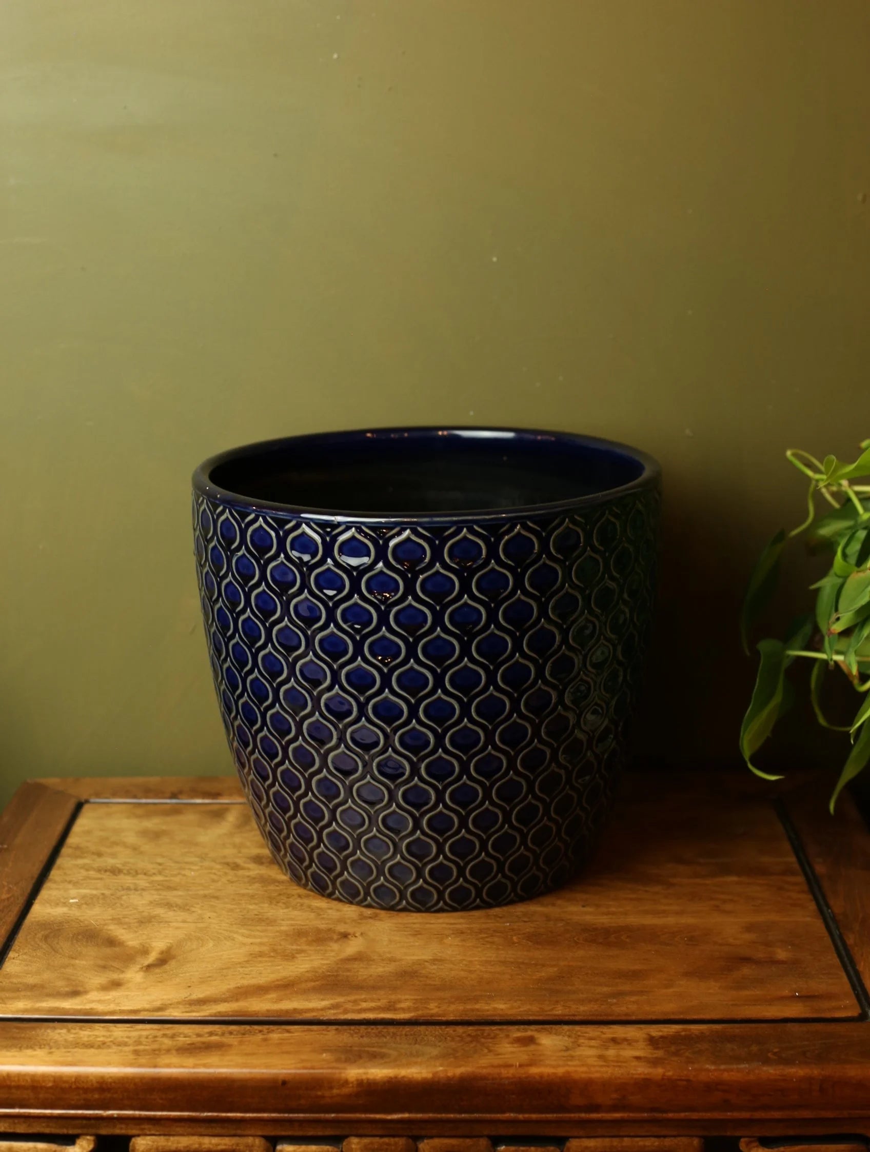 Blue Geometric Plant Pot - 11 inch