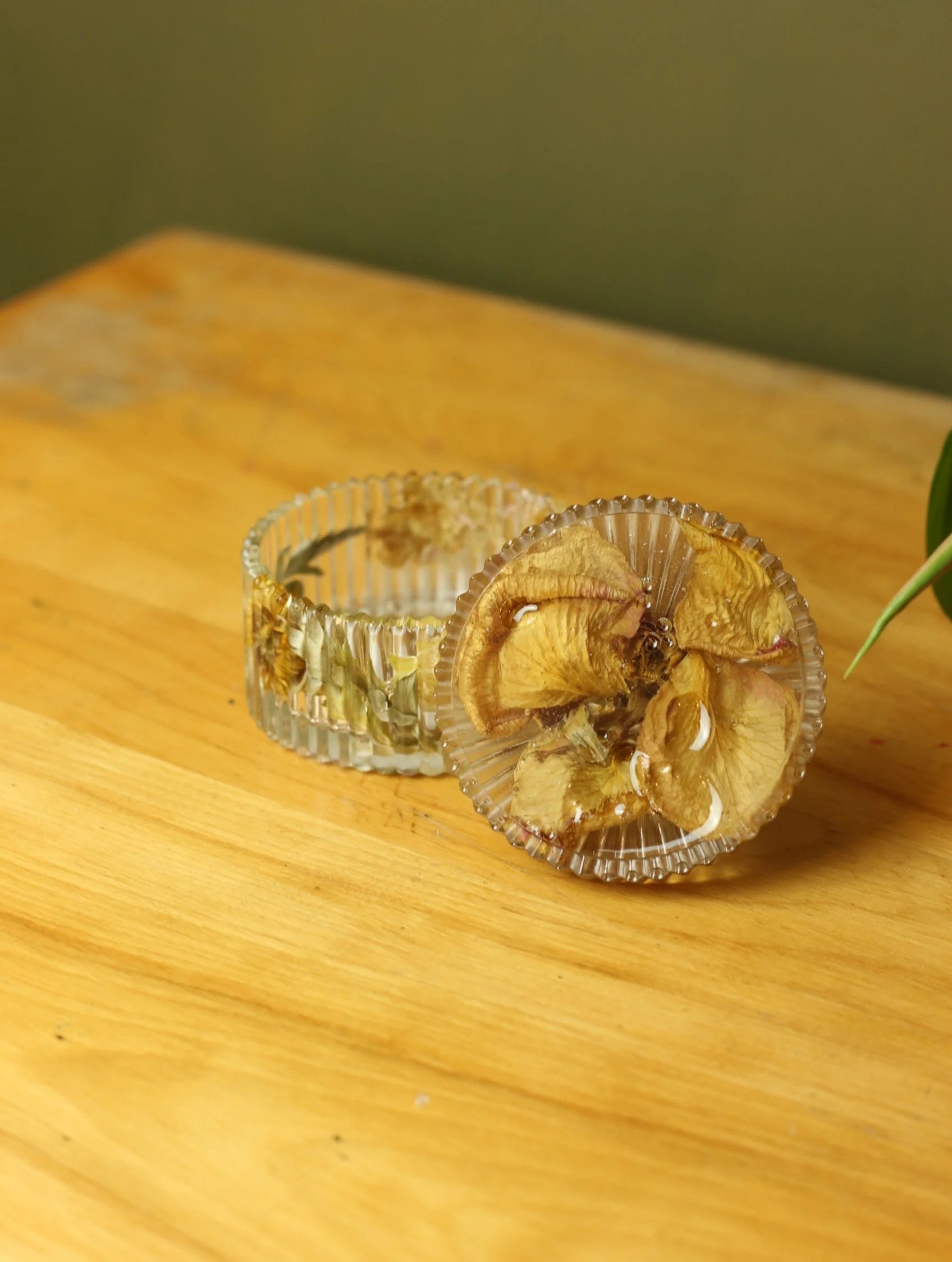 Yellow Floral Striped Resin Jar