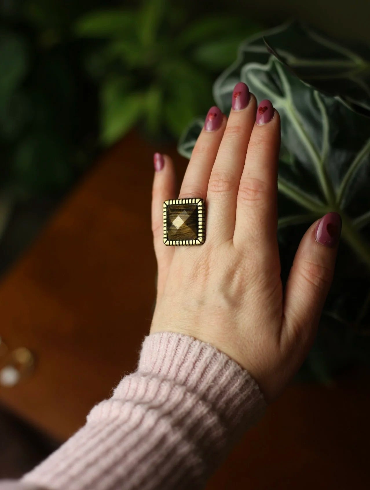 Tiger Resin Brass Adjustable Ring