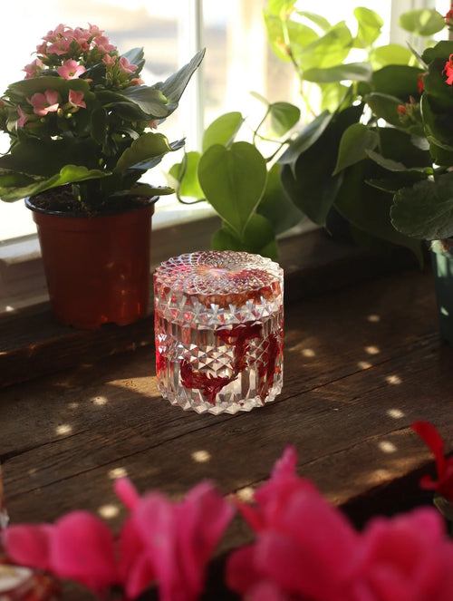 Antique Style Red Floral Resin Jar