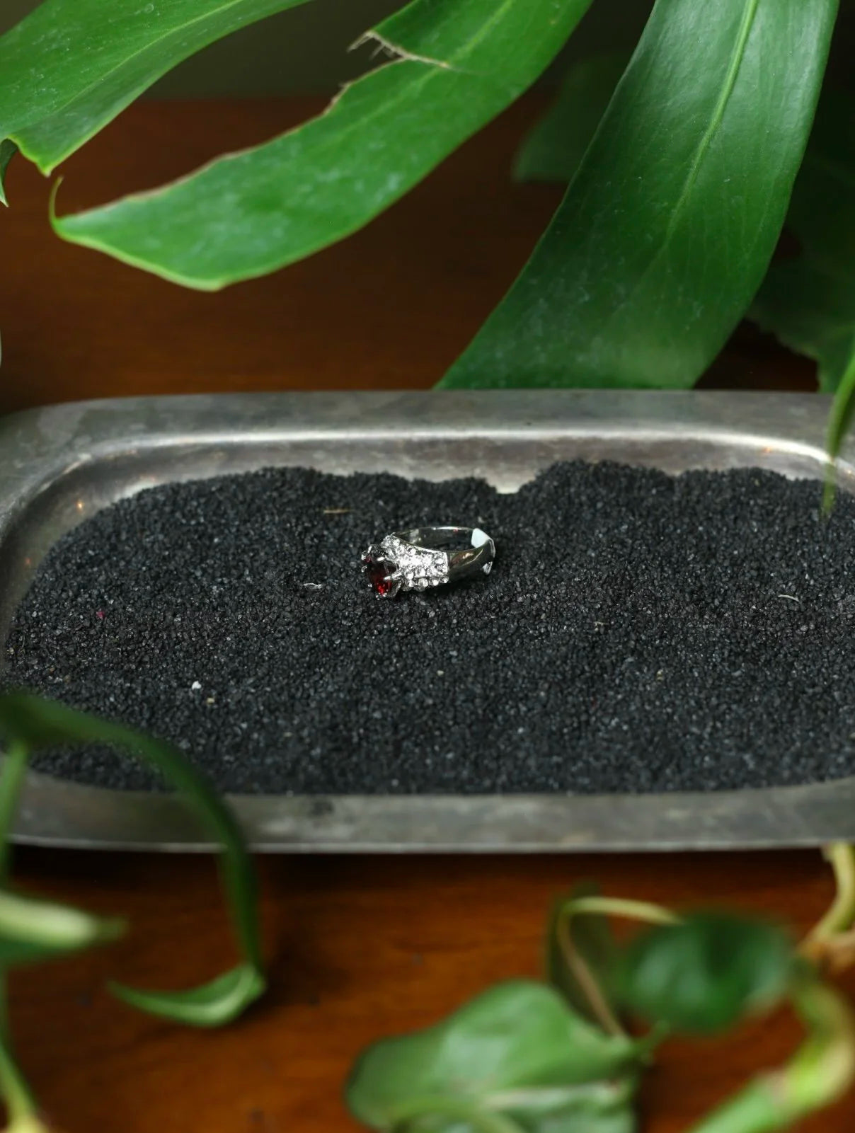 Ruby Gem Silver Tone Cocktail Ring - Size 9