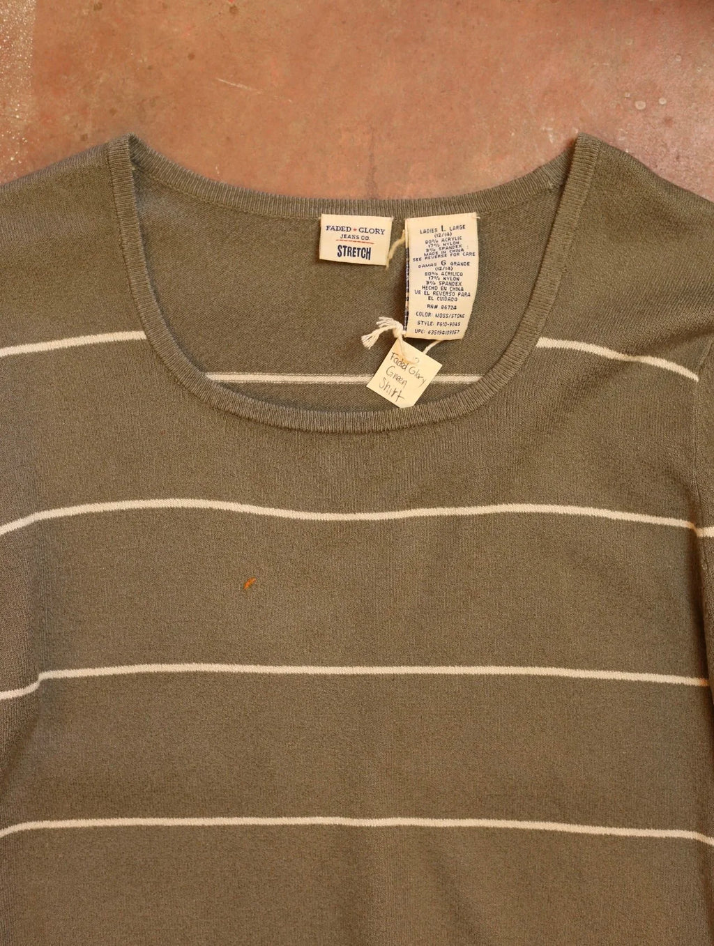 Faded Glory Green & White Striped Shirt
