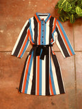 Red, Teal, Black & White Striped Dress