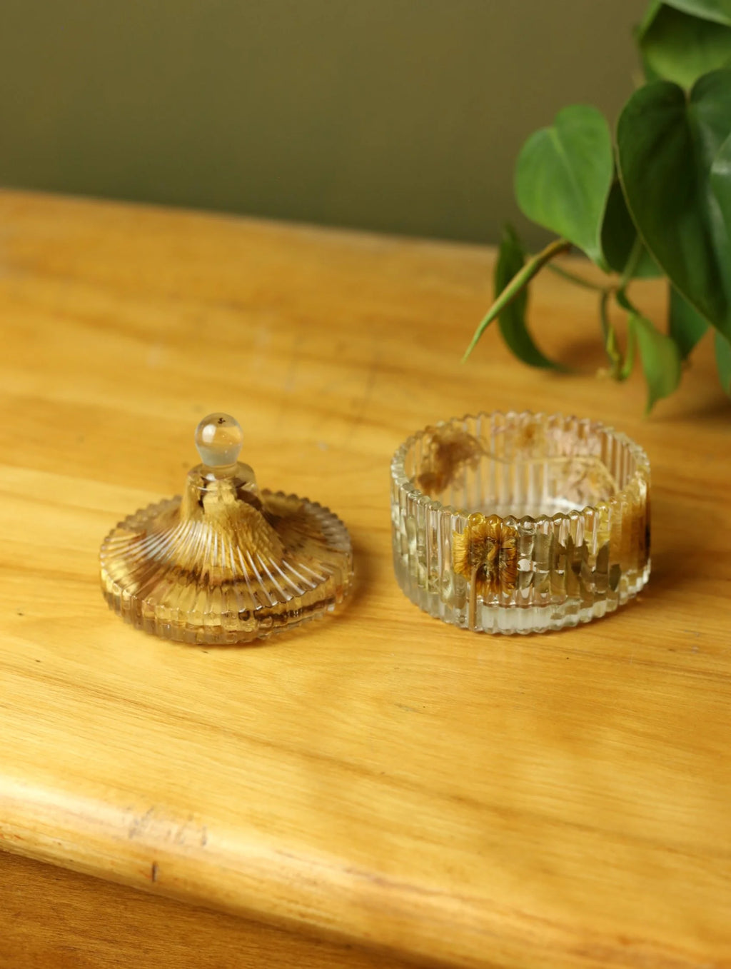 Yellow Floral Striped Resin Jar