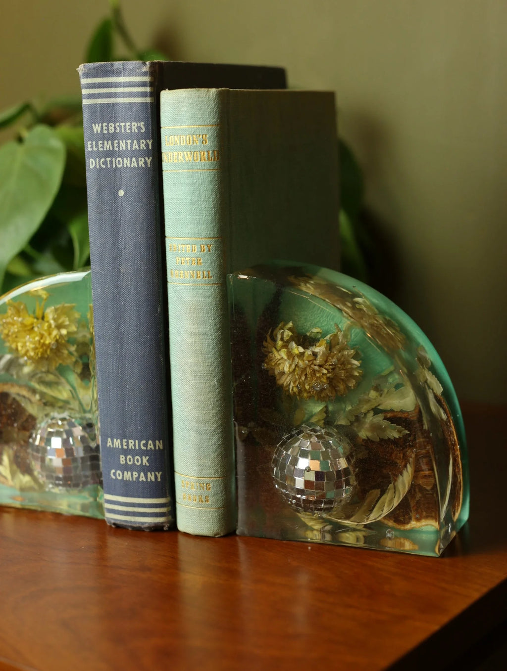 Disco Ball & Flowers Resin Teal Bookends