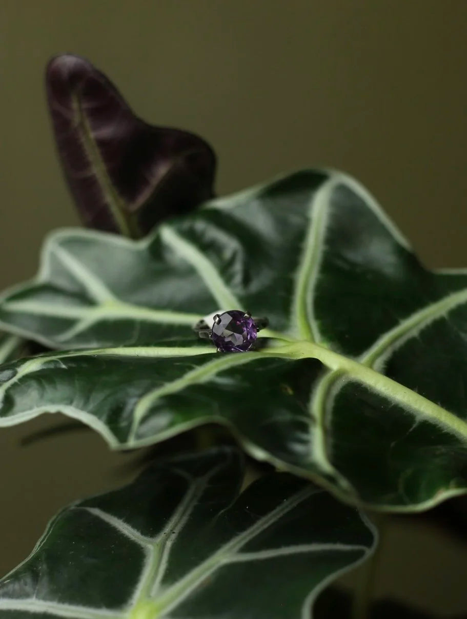 Amethyst Black Metal Ring - Size 6.5