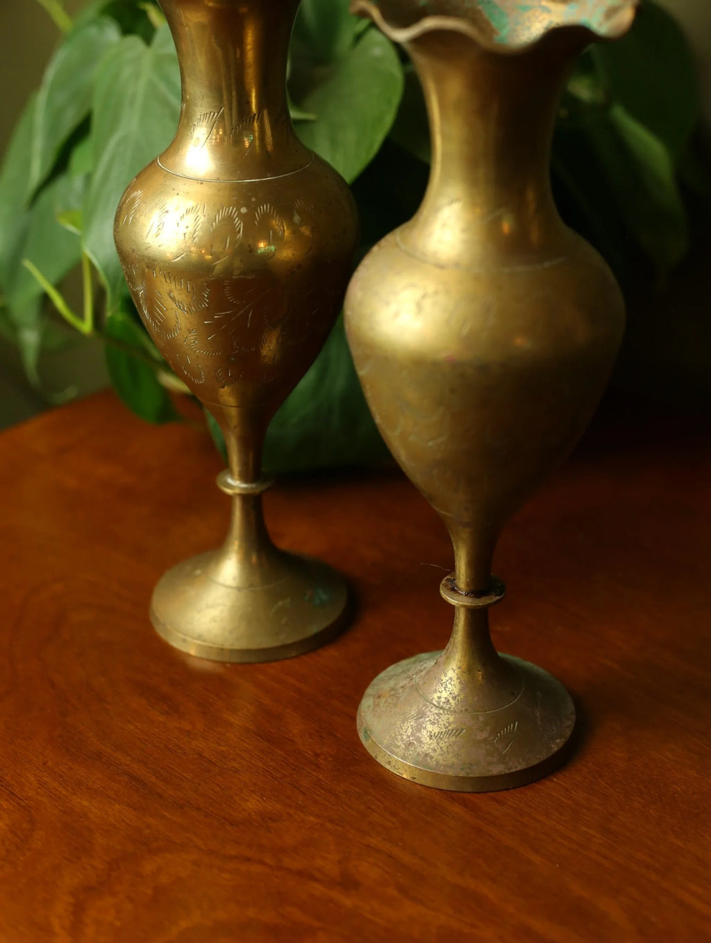 Etched Brass Vases with Ruffled Edge